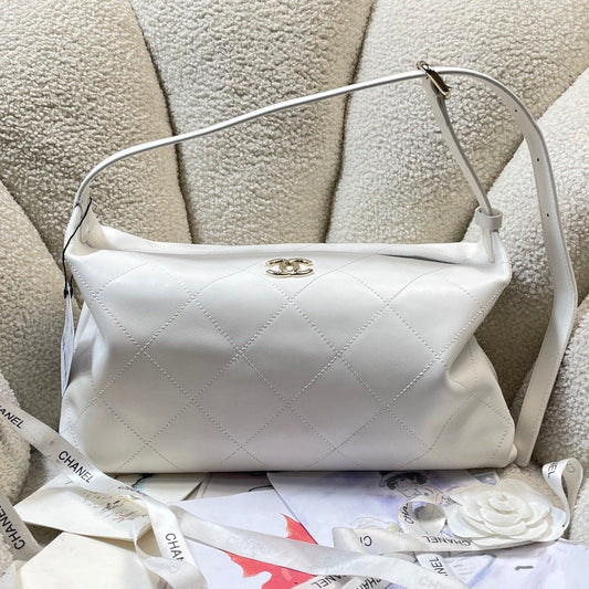 Chanel 2026 Hobo Shoulder Bag 34cm Lambskin With Light Gold Logo