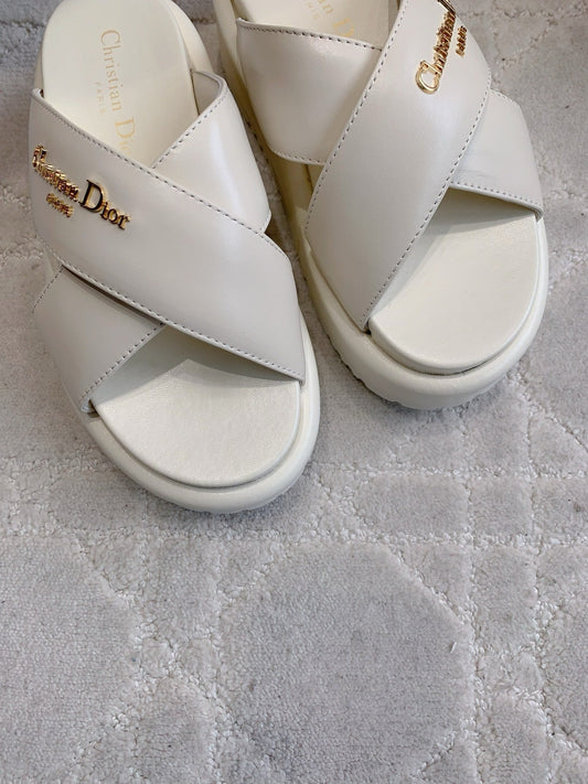 CD 26s Platform Sandals 65 White Lambskin 644288