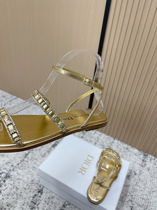CD 26s Crystal Sandals Gold Champage Genuine Leather 643499