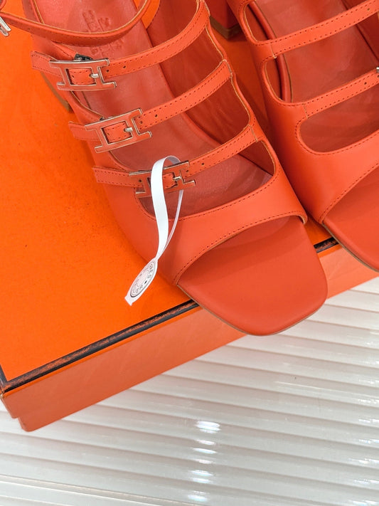 HM 26ss Peep Toe Sandals 65 Orange Sheepskin 642763