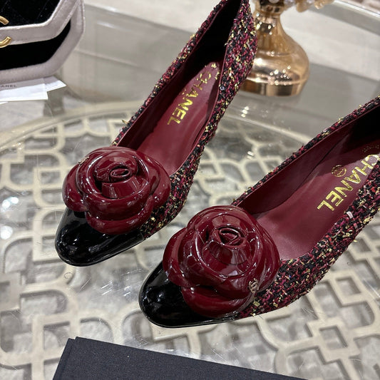 CC 26s High Heels Pump 85 Burgundy Colorful Wool Fabric 627013