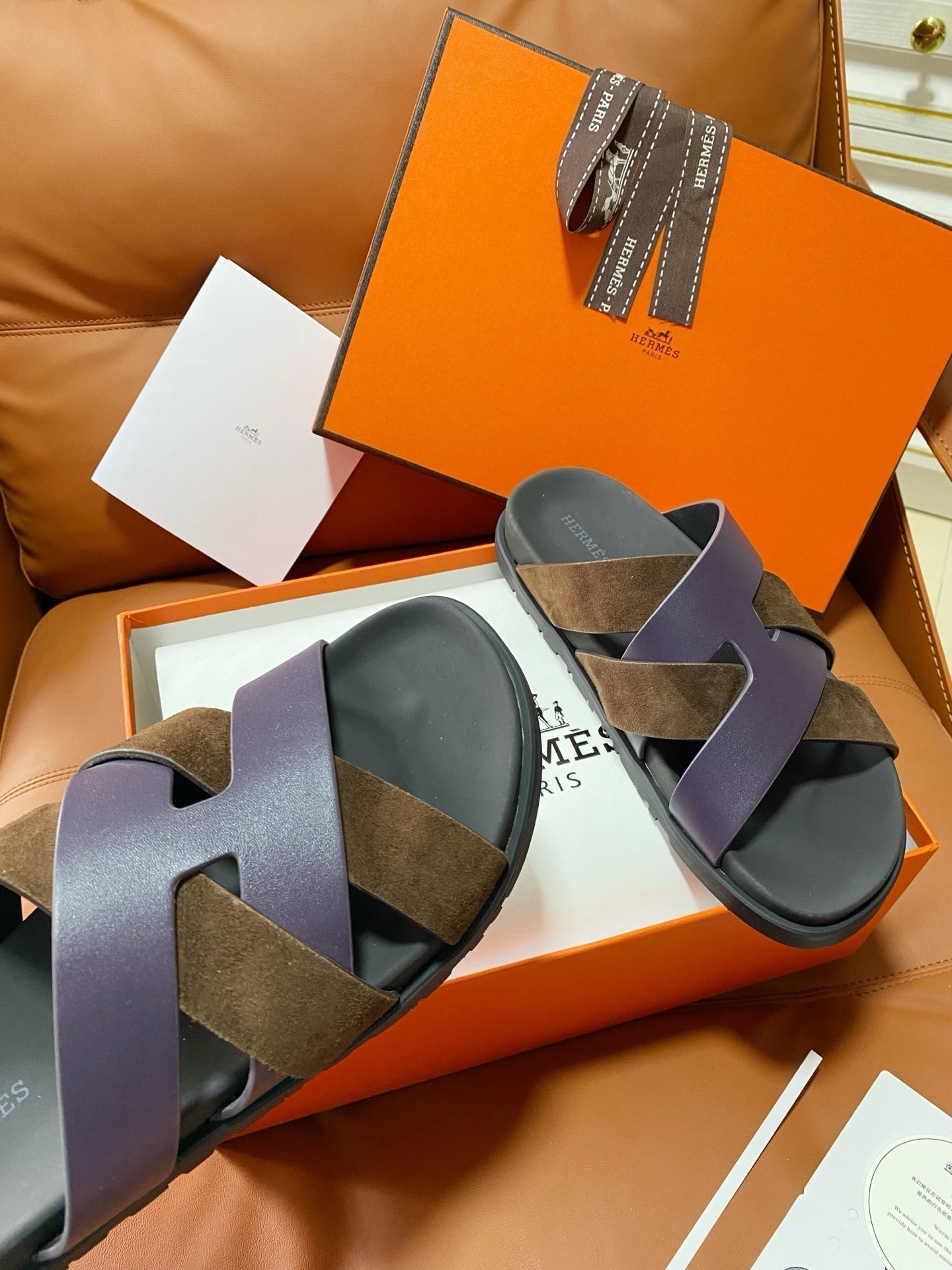 HM 2026 Cross Sandals Black Brown Purple Suede Calfskin 667290