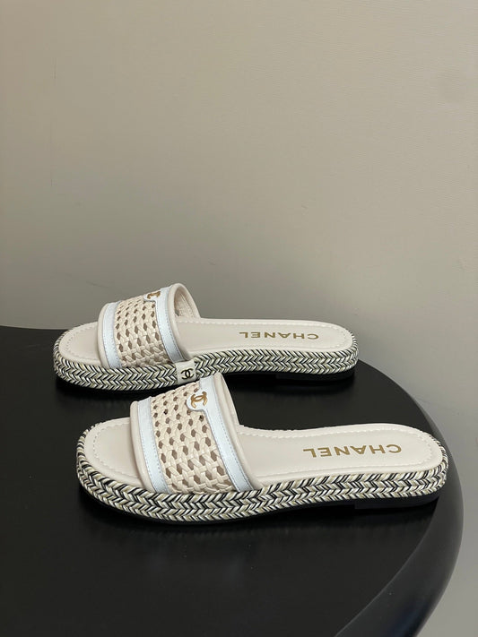 CC 26s Platform Slippers Light Beige Cowhide 649459