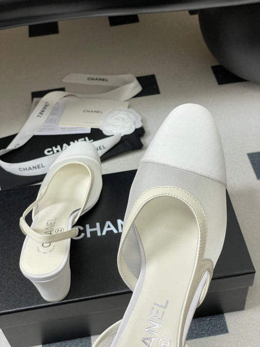 CC 26s Slingback 65 White Mesh Fabric Sheepskin 649445