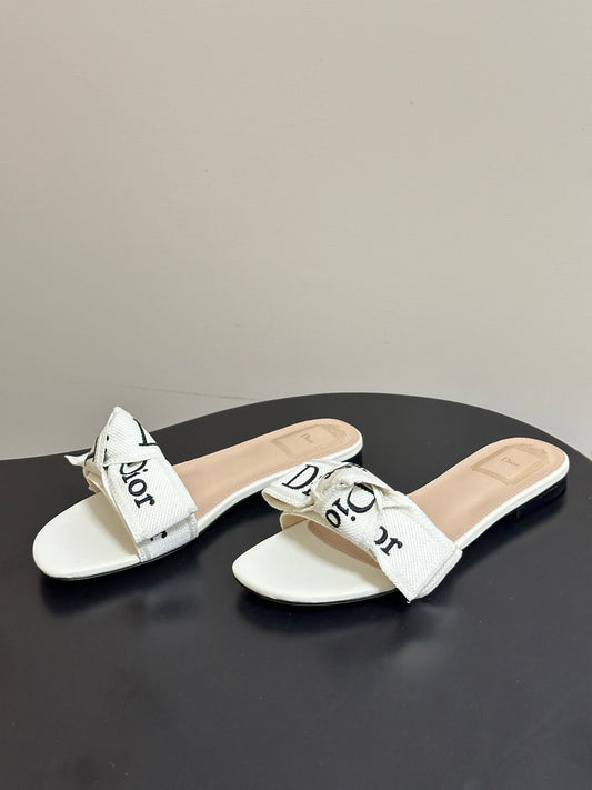 Dior 2026 J'Adior Classic Logo Webbing Bow Flat Sandals Fabric Leather 846993