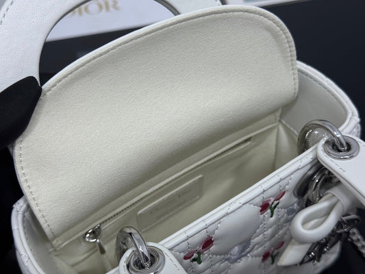 Dior 2026 Bird Flower Bag 17cm White Lambskin 158728