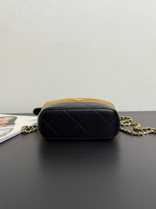 Chanel 2026 Clutch With Chain 17.5cm Tan Black Suede Leather