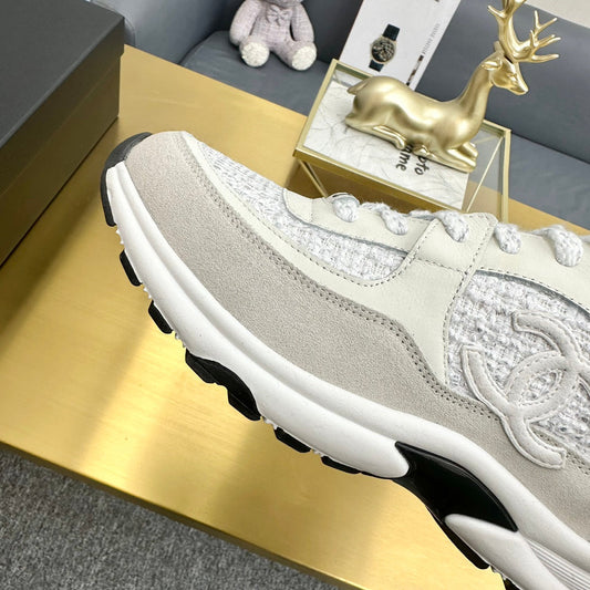 CC 2026 Casual Sneakers Beige White Suede Tweed 668061