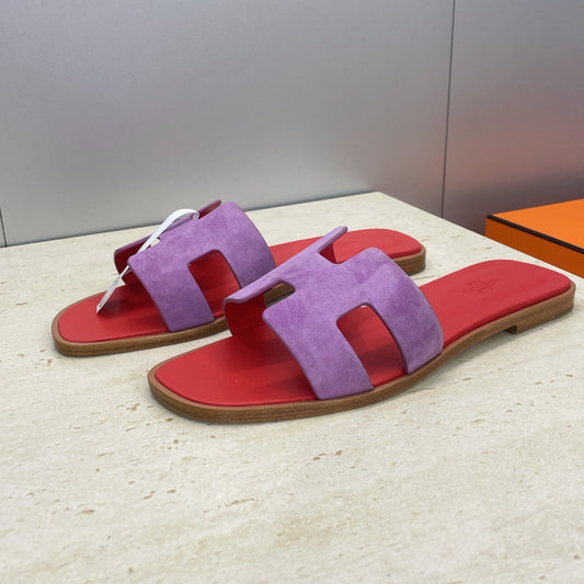 HM 26ss Oran Sandals Red Purple Suede Cowhide 607204