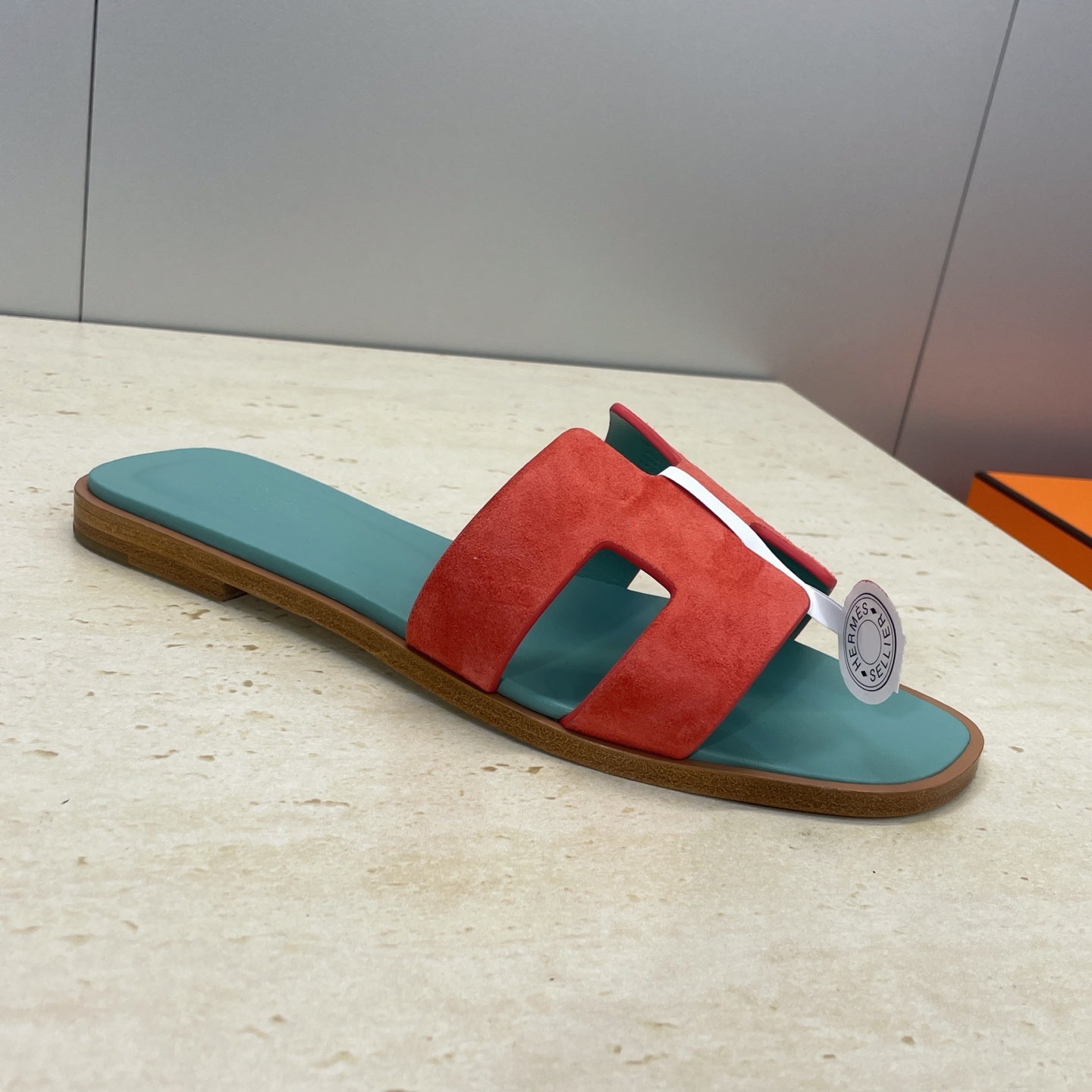 HM 26ss Oran Sandals Turquoise Red Suede Cowhide 607206