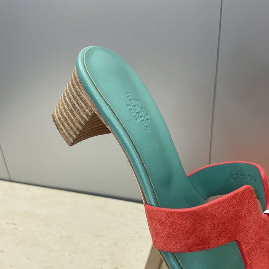 HM 26ss Oran Sandals 45 Turquoise Red Suede Cowhide 607212