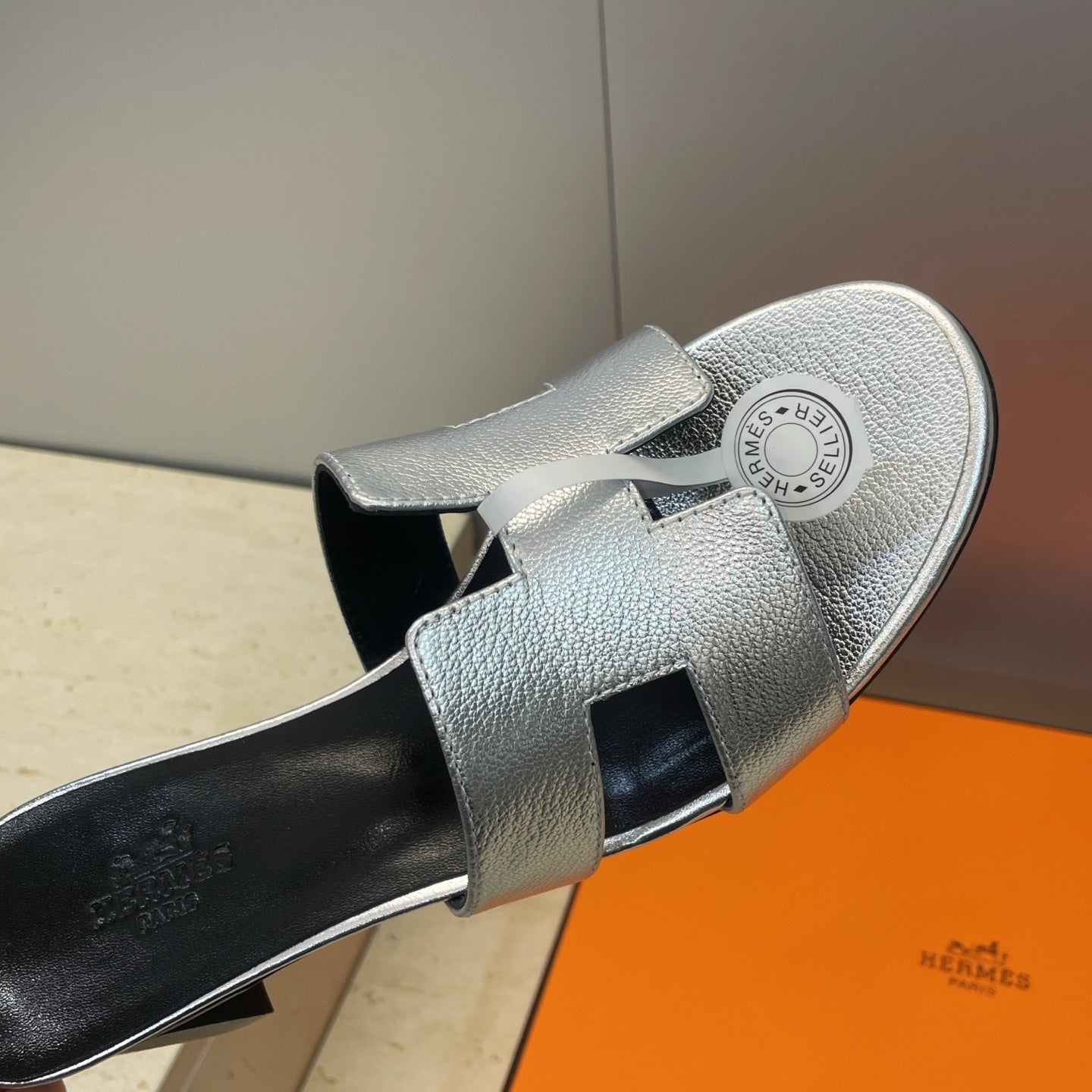 HM 26ss Oran Sandals 45 Black Sliver Calfskin 607229