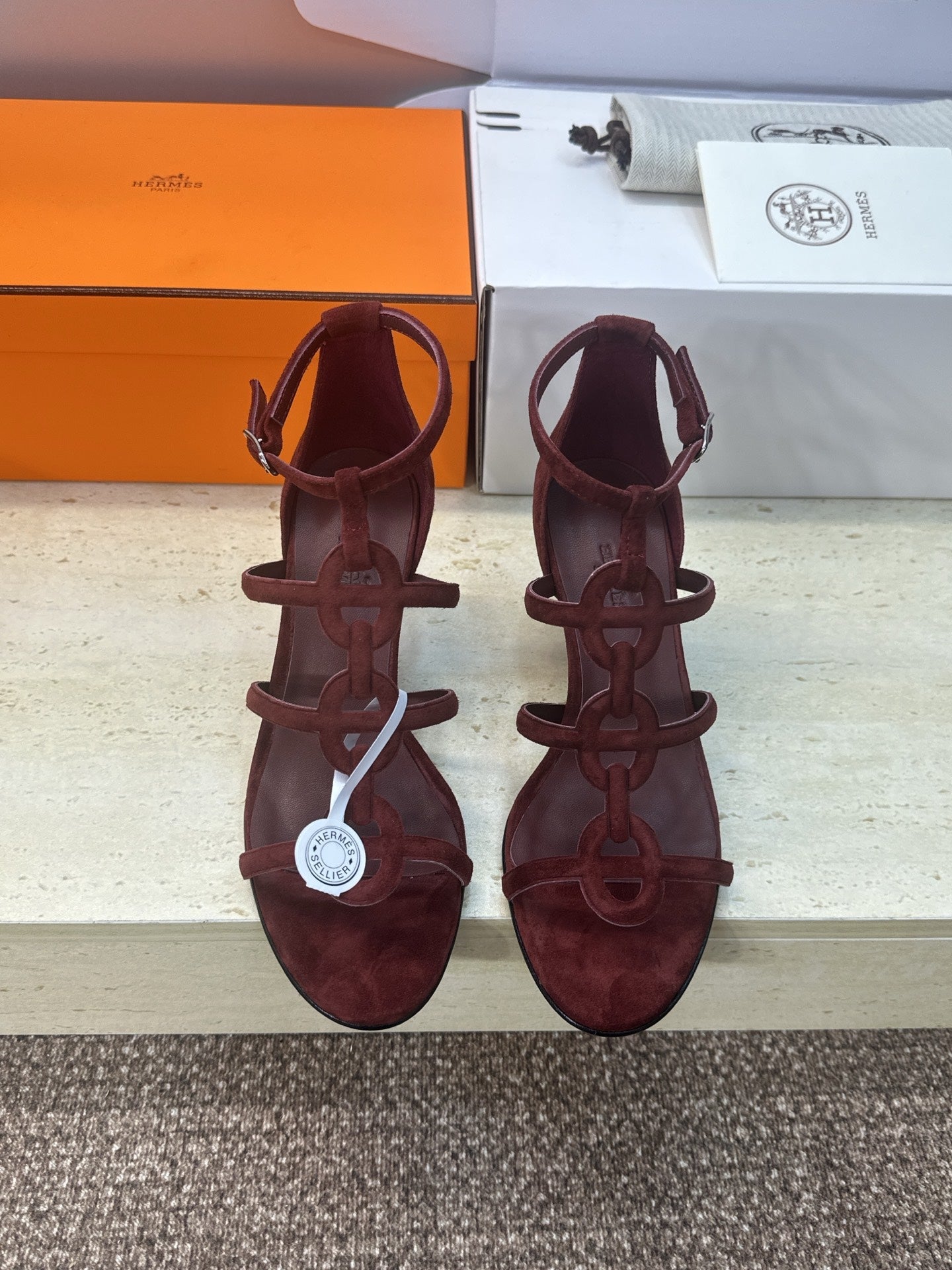 HM 26ss High Heels Sandals 70 Burgundy Suede 633219