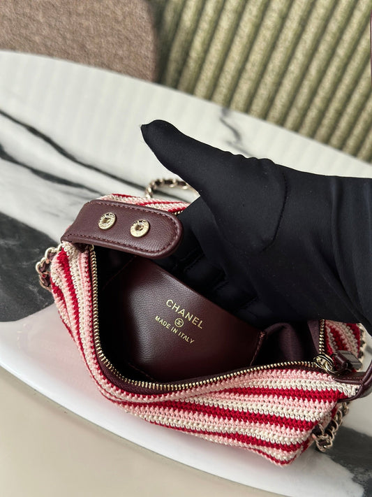 Chanel 2026 Clutch Bag 21cm Red Burgundy Wool Leather