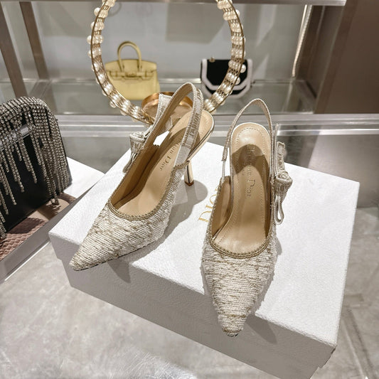 CD 26 Slingback 85mm Light Cream Gold Tweed 592230