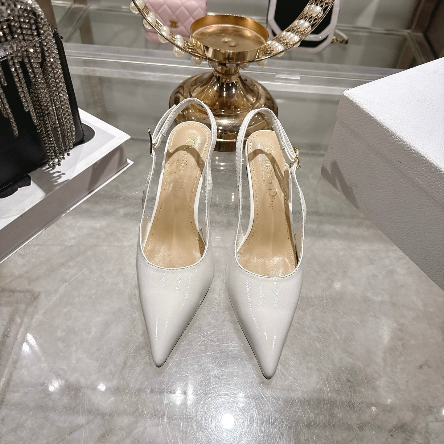 CD 26 Slingback 80 White Beige Patent Leather 679851