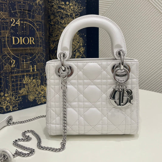 Dior 2026 Lady Bag 17cm White Lambskin With Silver Hardware