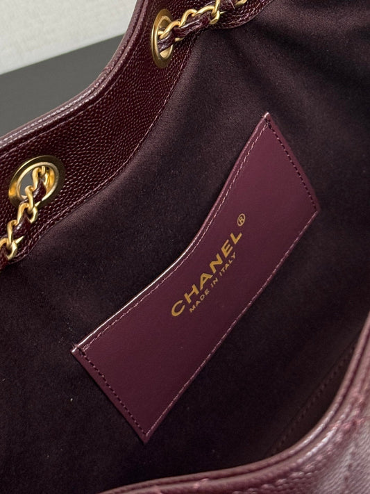 Chanel 2026 Hobo Bag Burgundy Gold Caviar Calfskin