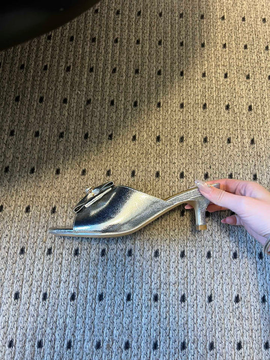 CC 26s High-Heeled Slides 60 Metallic Sliver Cowhide 627183