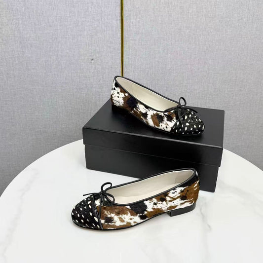 Chanel 2026 Ballet Flat Black White Brown Cowhide