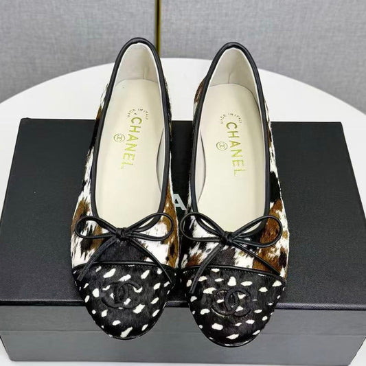 Chanel 2026 Ballet Flat Black White Brown Cowhide