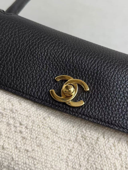 Chanel 2026 "Urban Essential" East West Bag 31cm Black Cream Tweed Calfskin
