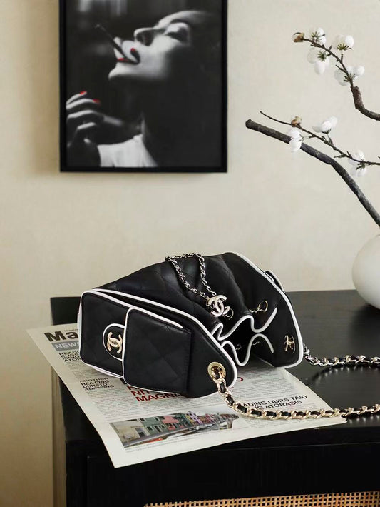 Chanel 2026 Hobo Bag 22cm Black White Calfskin