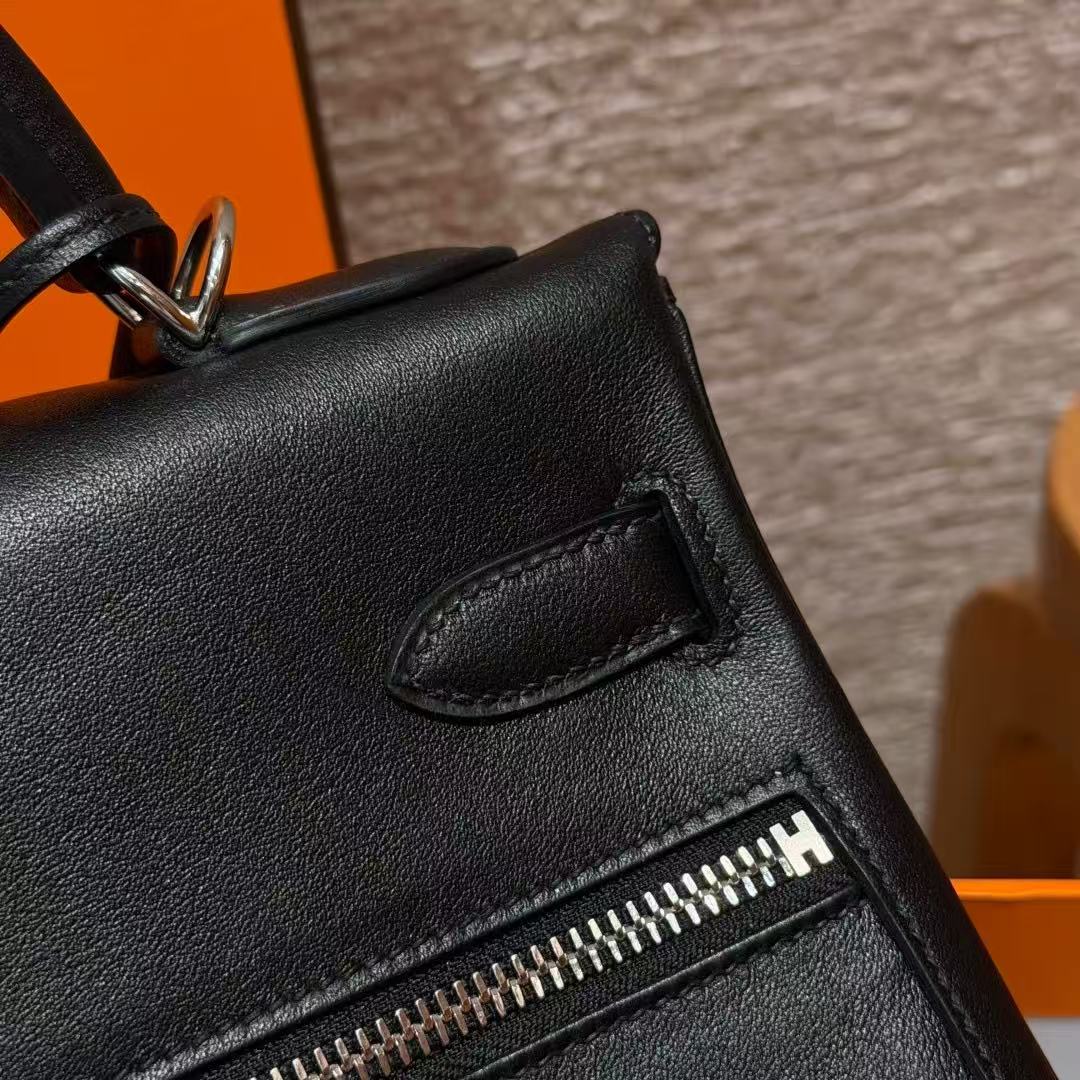 Hermes 2026 Kelly Lakis Bag Black Swift Leather