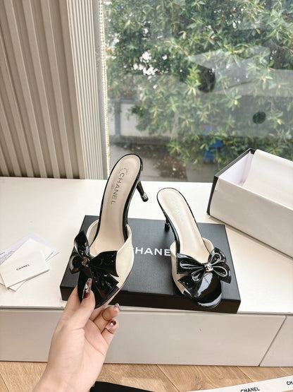 Chanel 2026 Black Bow Mule 80mm Leather