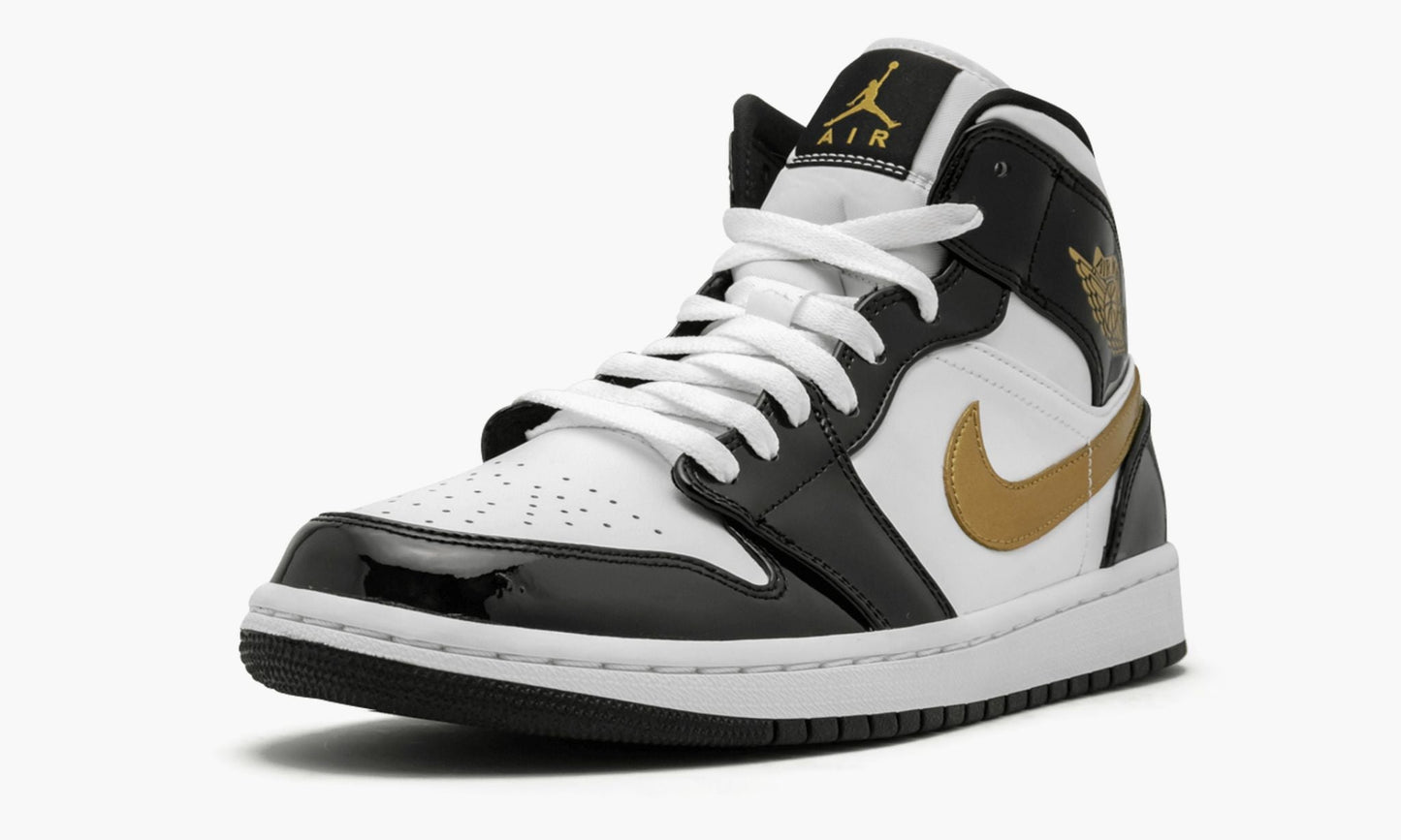 Air Jordan 1 Mid SE Black Gold Patent Leather Sneakers - Basketball Legend
