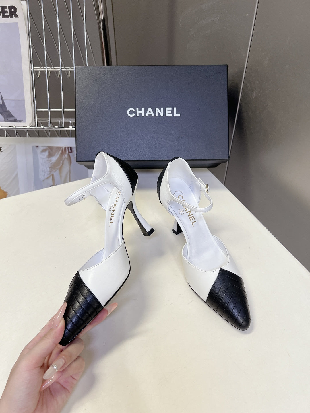 Chanel 2026 Mary Jane Sandal  90mm Embossed Calfskin And Fabric 895356
