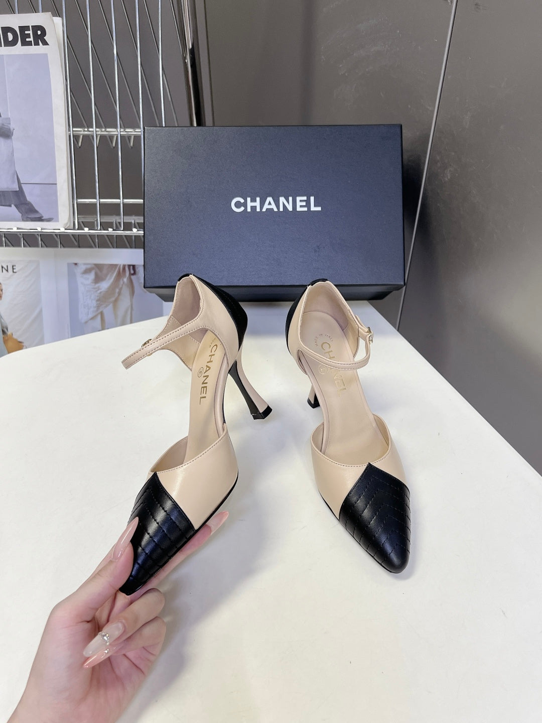 Chanel 2026 Mary Jane Sandal  90mm Embossed Calfskin And Fabric 895356