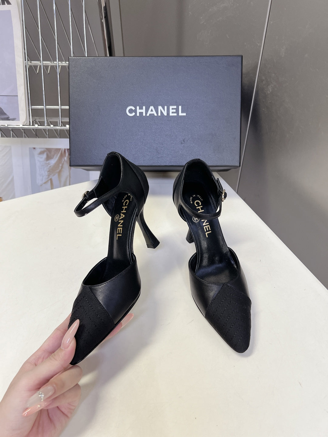 Chanel 2026 Mary Jane Sandal  90mm Embossed Calfskin And Fabric 895356