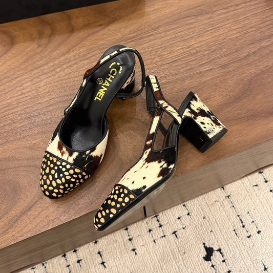 Chanel 2026 Slingback Black White Brown Horsehair Calfskin 686504