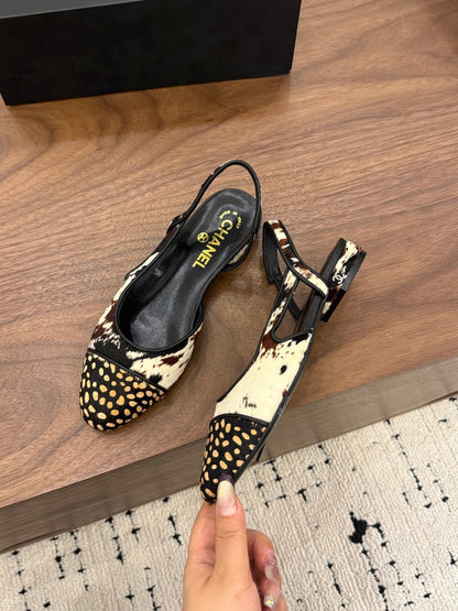 Chanel 2026 Slingback Black White Brown Horsehair Calfskin 686504