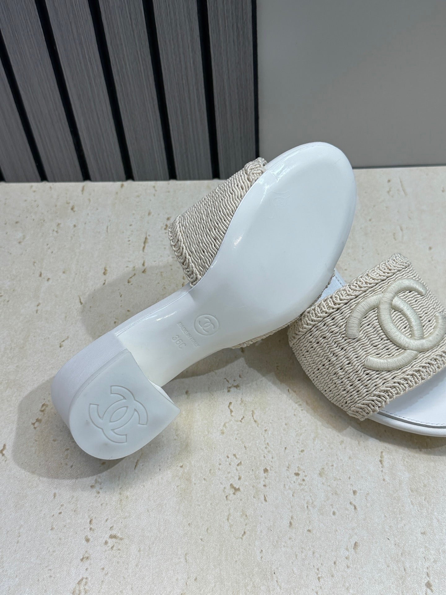 Chanel 2026 Double C Letter Sandals Woven Leather 787177