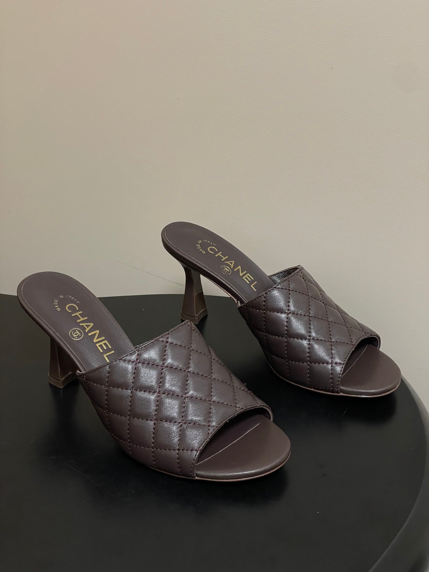 Chanel 2026  Peep-Toe High-Heeled Sandals Leather Sheepskin 834720