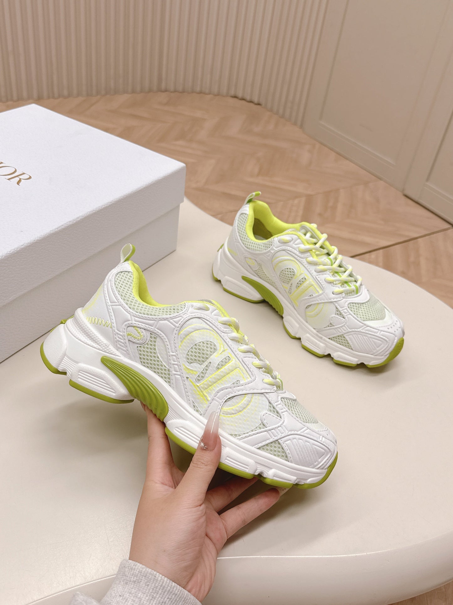 CD 26s Chrono Sneakers White Green Cowhide Mesh 643754
