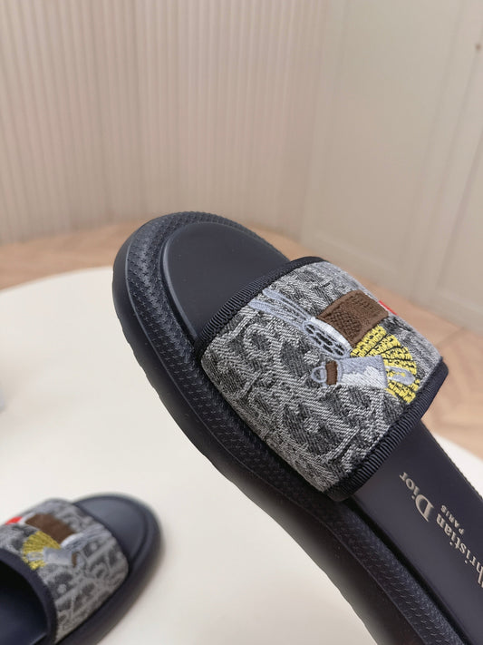 CD 26s  Slippers Black Canvas Lambskin 643802
