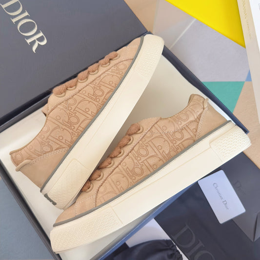 CD 26 B33 Platform Sneakers Light Brown Monogram Cowhide 609189