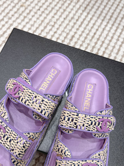 CC 26s Sandals Purple Beige Leather Raffia 632395