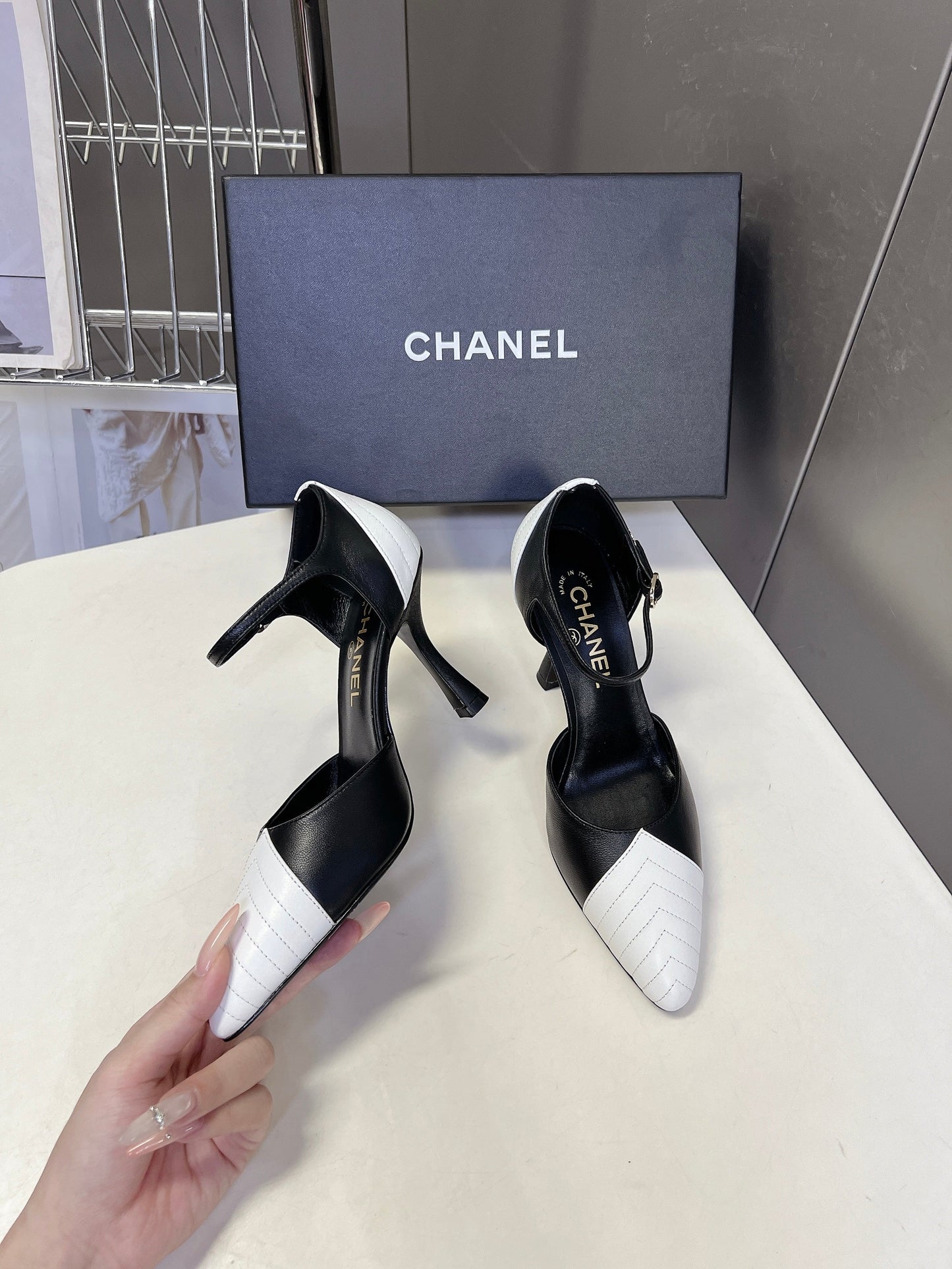 Chanel 2026 Mary Jane Sandal  90mm Embossed Calfskin And Fabric 895356