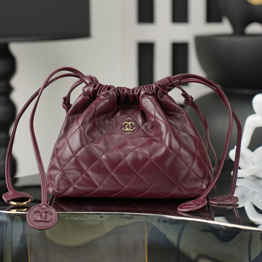 Chanel 26 Drawstring Bag Burgundy Lambskin