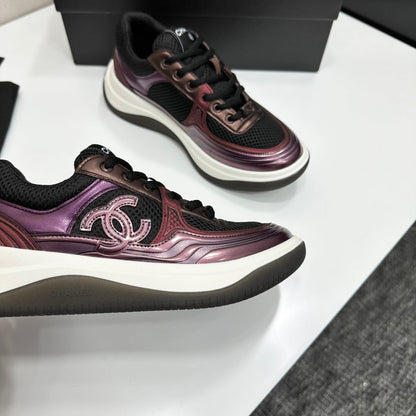 CC 26s Casual Sneakers Black Plum Purple Fabric Cowhide 626381