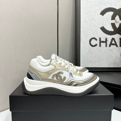 CC 26s Casual Sneakers White Gold Fabric Cowhide 626386