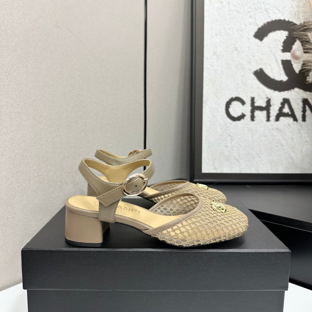 CC 2026 Mary Jane Sandals 45 Beige Satin Cowhide 668117
