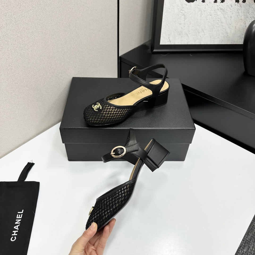 CC 2026 Mary Jane Sandals 45 Black Satin Cowhide 668118