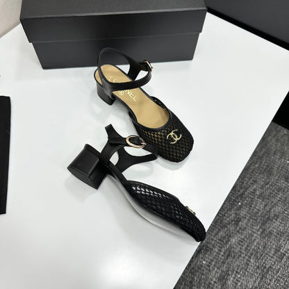 CC 2026 Mary Jane Sandals 45 Black Satin Cowhide 668118