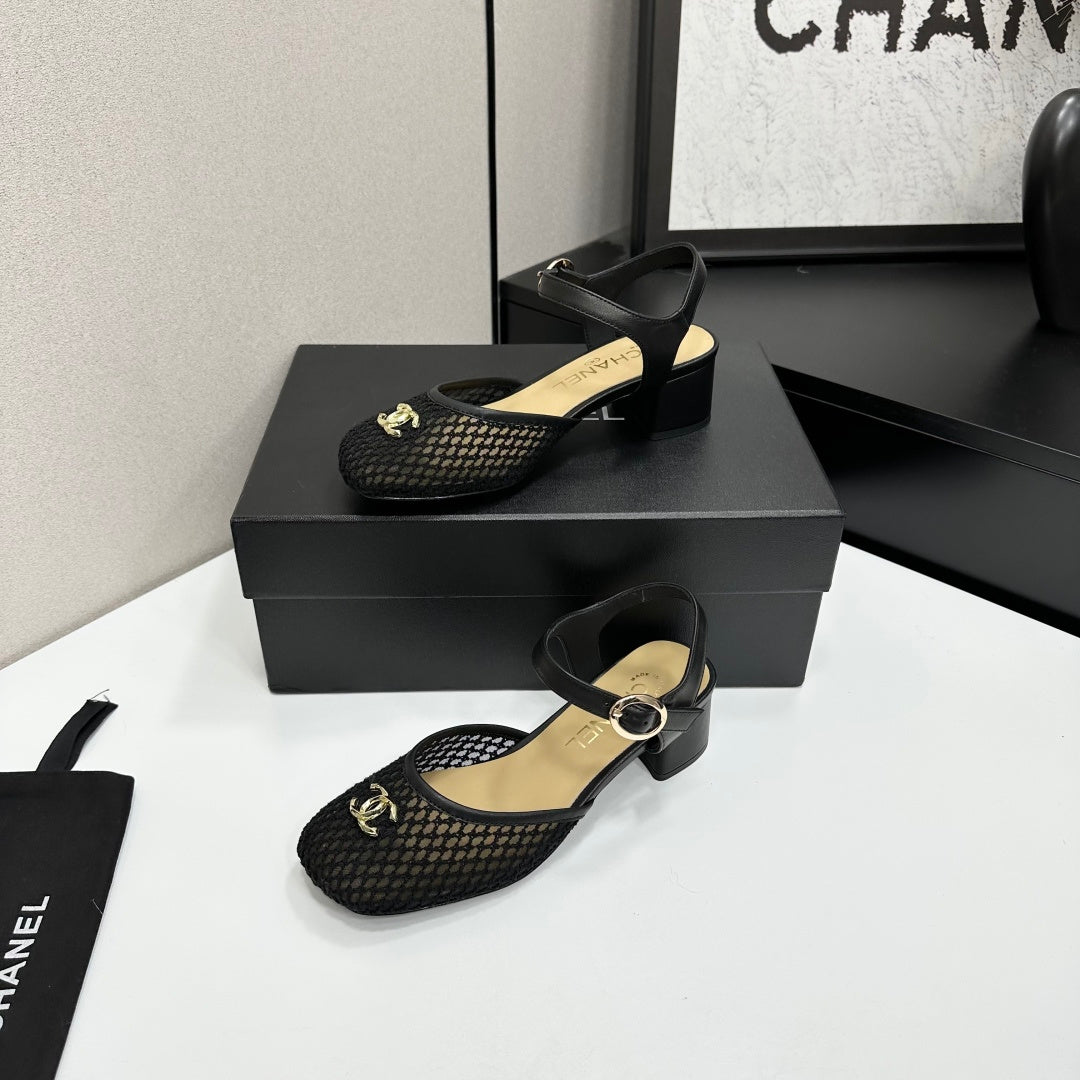 CC 2026 Mary Jane Sandals 45 Black Satin Cowhide 668118
