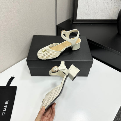 CC 2026 Mary Jane Sandals 45 White Satin Cowhide 668119